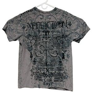 Affliction Live Fast Pistons Skulls T Shirt Large